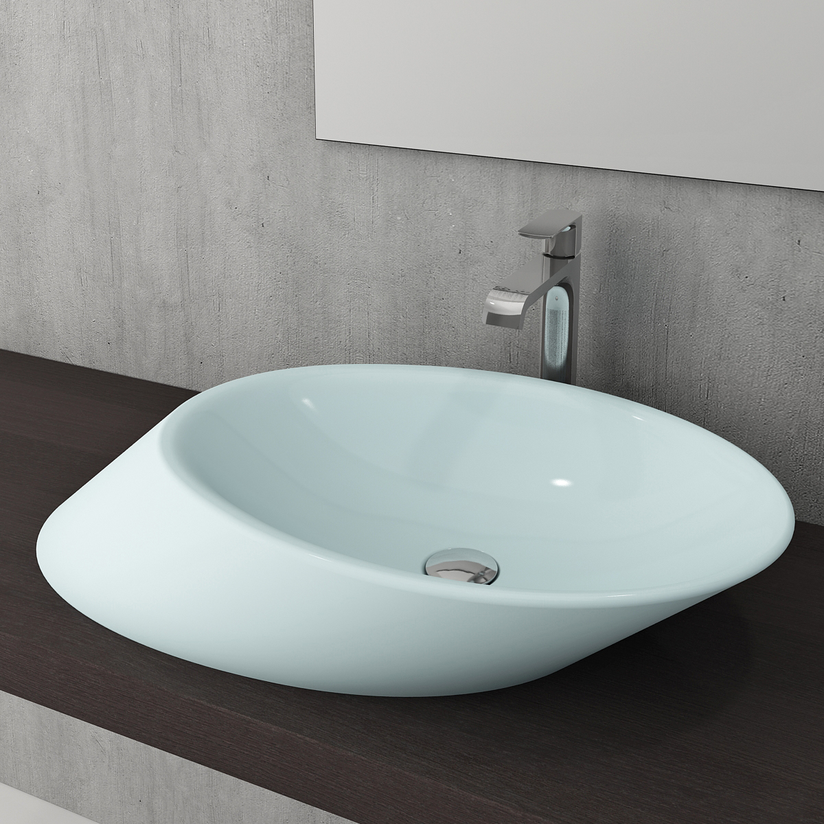 Bocchi 1013-029-0125 Vessel Yatay Çanak Lavabo 72 cm Mat Buz Mavi