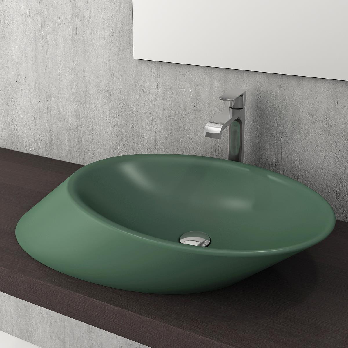 Bocchi 1013-027-0125 Vessel Yatay Çanak Lavabo 72 cm Mat Yeşil