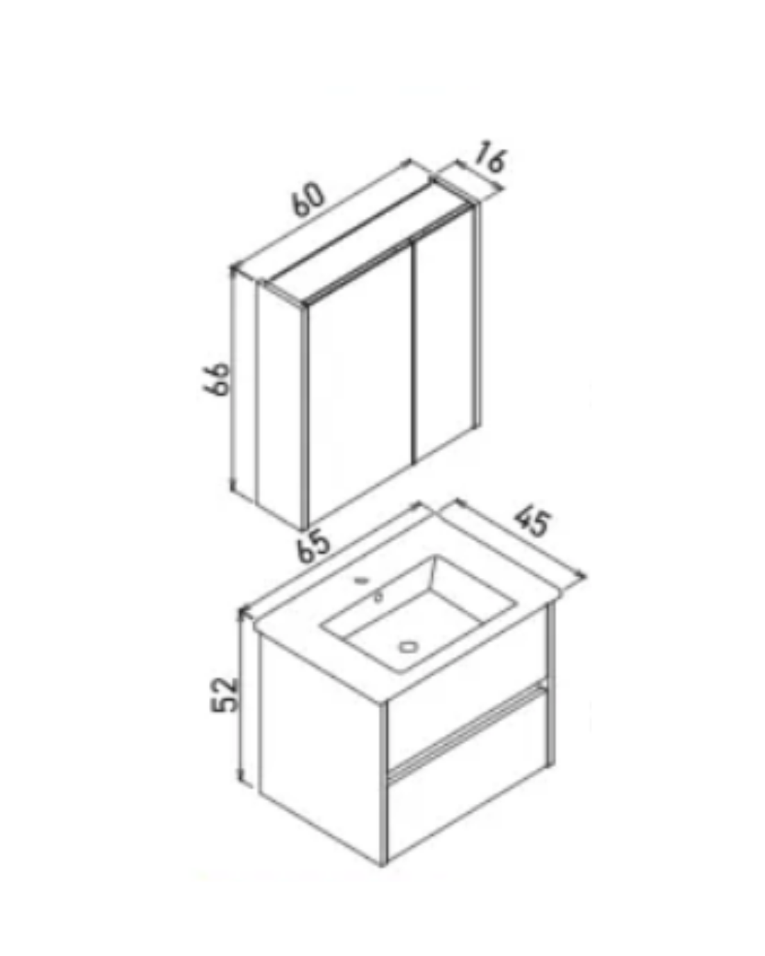 Orka Side 65 CM Çekmeceli Banyo Dolabı Takım Mat Beyaz