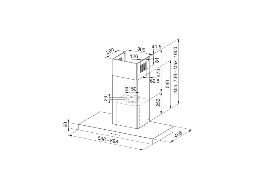 FRANKE Mythos FCR 925 TC BK/XS NG/900 Black Glass/Inox 90 cm Davlumbaz 325.0654.002