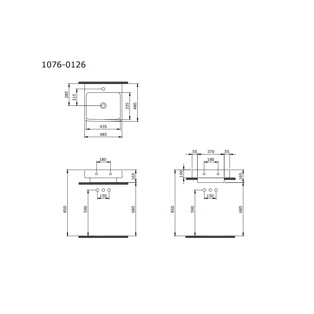 Bocchi Scala tezgah üstü lavabo 48 cm Parlak Beyaz 1076-001-0126