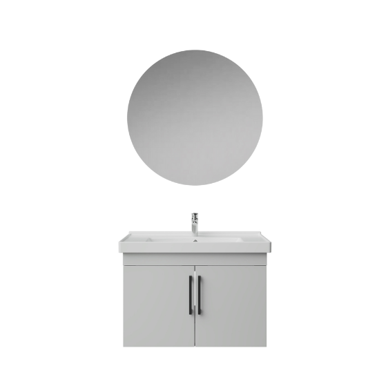 Creavit D20 Kapaklı Lavabo Dolabı Yuvarlak Ayna Takımı Beyaz 80 cm