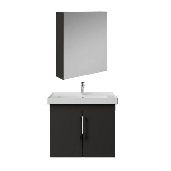 Creavit D20 Kapaklı Lavabo Dolabı Dolaplı Ayna Takımı Antrasit 65 Cm