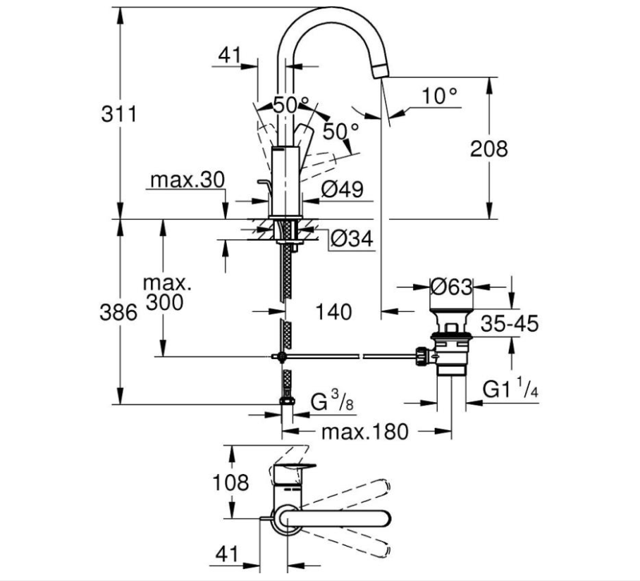 Grohe 23760001 Bauedge Tek Kumandalı Lavabo Bataryası 1/2