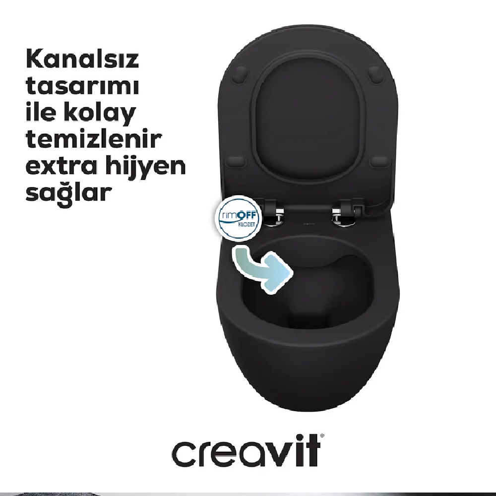 Creavıt FE322 Free Rim-Off Kanalsız Asma Klozet ve Yavaş Kapanan Klozet Kapağı-Mat Antrasit