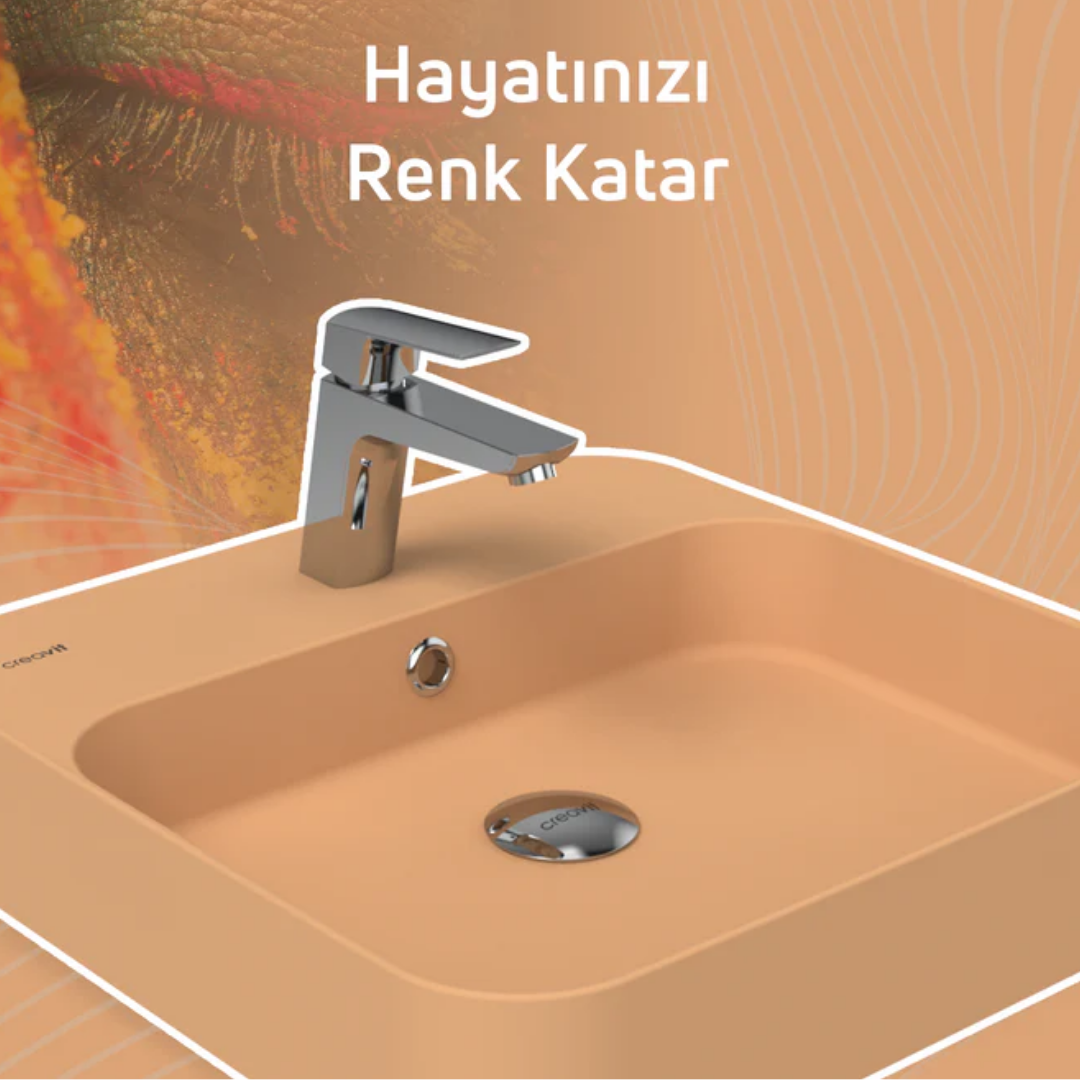 Creavit LP046-00ST00E-0000 Loop Kare Çanak Lavabo - Şeftali Tüyü
