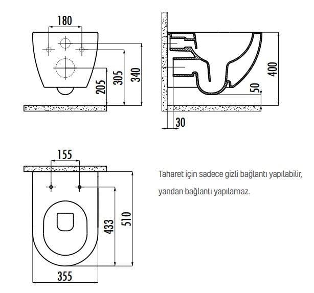 Creavit FE322-00BM00E-0000 Free Rim-Off Asma Klozet - Mat Basalt (Lacivert)