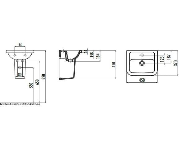 Creavit Ky045 Key Köşeli Yarım Ayak Lavabo 36*45 Cm