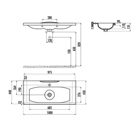 Creavit LN200 Luna Dolap Uyumlu Lavabo 45X100 cm Beyaz