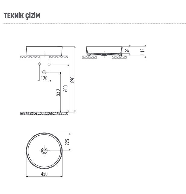 CREAVİT LP145.00CG Loop Ø 45 cm Tezgah Üstü Çanak Lavabo  Cool Grey