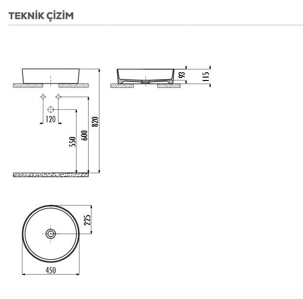 CREAVİT Loop Ø 45 cm Çanak Lavabo LP145-00AM Antrasit Mat