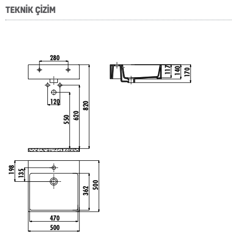 CREAVİT NX256 SET ÜSTÜ ÇANAK DÜZ LAVABO 50x50