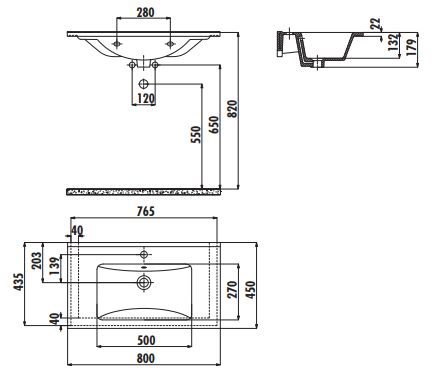 Creavit SU080 Su Dolap Uyumlu Etajerli Lavabo 45X80 cm Beyaz