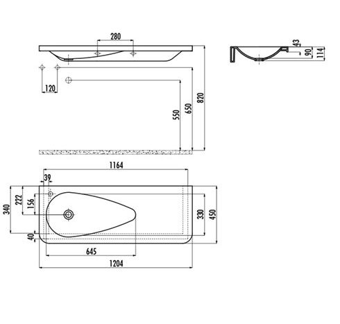 Creavit TP120 Damla Dolap Uyumlu Lavabo 120 cm Beyaz