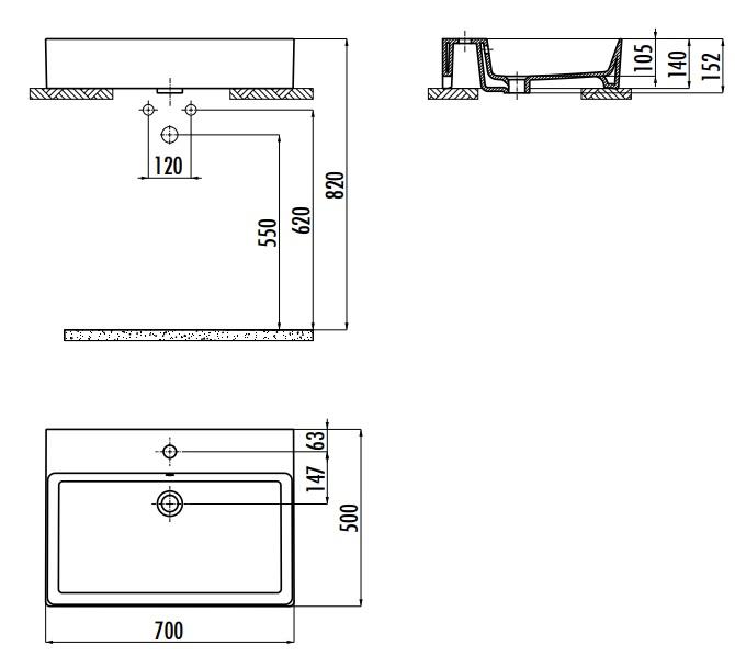 Creavit VX270-00CB00E-0000 Vox Tezgah Üstü Kare Lavabo 70 cm