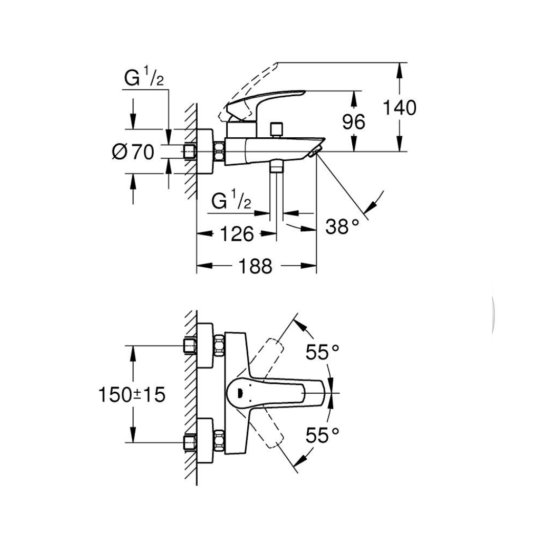 Grohe Eurosmart Tek Kumandalı Banyo Bataryası 1/2-33300003