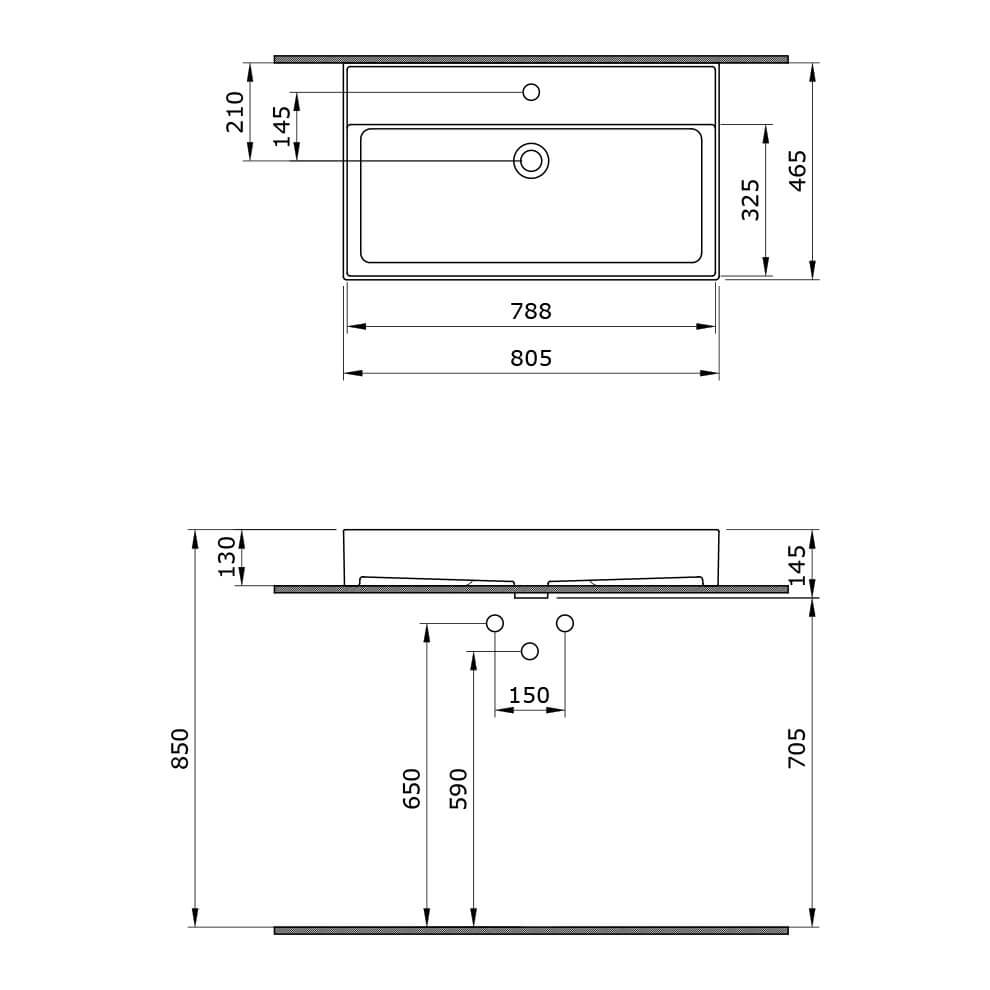 Bocchi Milano Lavabo 80 cm Parlak Siyah 1377-005-0126