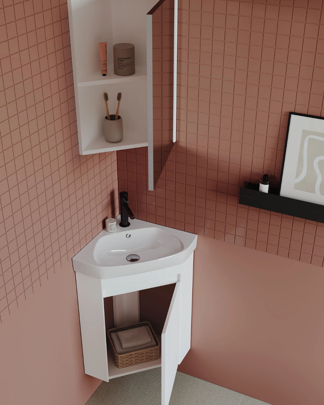 Orka Zag 45 CM Köşe Banyo Dolabı Takım Mat Beyaz 