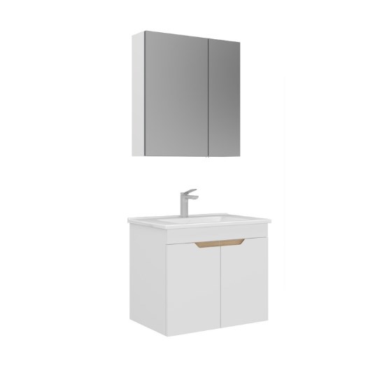 Orka Lena 65 cm Ayna Dolaplı Kapaklı Banyo Dolabı Takımı Mat Beyaz