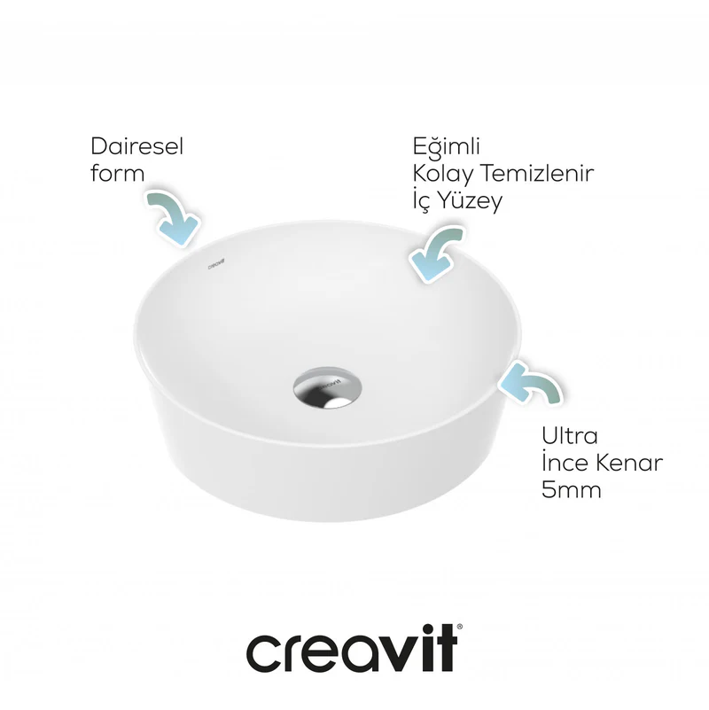 CREAVİT Ultra Yuvarlak Çanak Lavabo Ø40 cm UL140