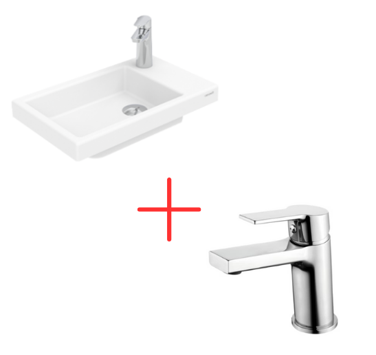 Creavit Elmas Tezgah Üstü Lavabo 30X50 cm Beyaz Ve Luna Lavabo Bataryası (TP026+LN1500)