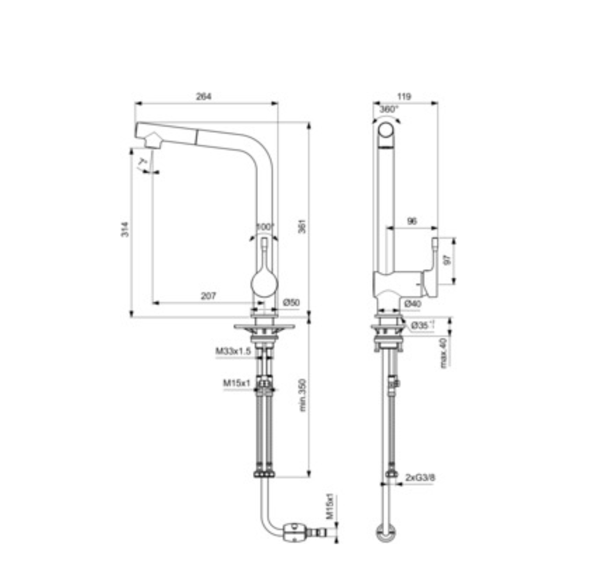 İdeal Standard BC176AA Ceralook Spiralli Eviye Bataryası 1F-Chrome