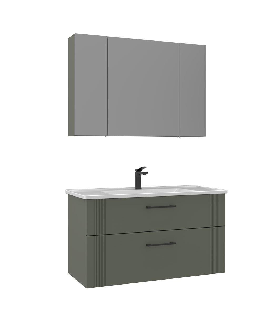 Orka Bari 100 cm Banyo Dolabı Takımı Mat Yeşil