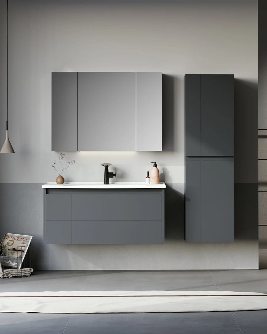 Orka Likya 100 CM Banyo Dolabı Takımı Mat Antrasit