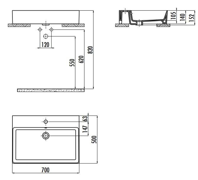 Creavit VX270-00CB00E-0000 Vox Tezgah Üstü Kare Lavabo 70 cm