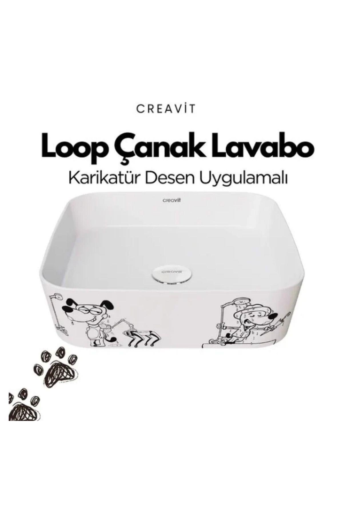 CREAVİT LP040 Kare Çanak Lavabo 40 cm Karikatür Desen Uygulamalı