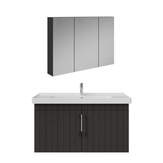 Creavit D20 Kapaklı Lavabo Dolabı Dolaplı Ayna Takımı Antrasit Lake 100 cm
