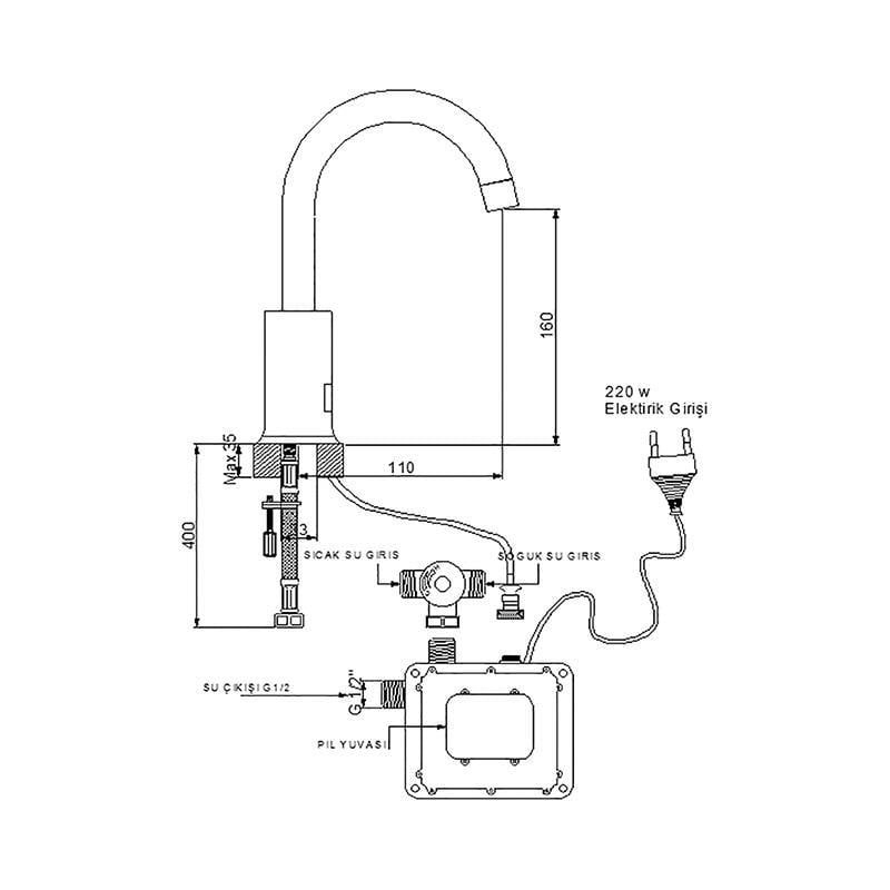 NEWARC TEKNO FOTOSELLİ MİNART FOTOSELLİ LAVABO BATARYASI