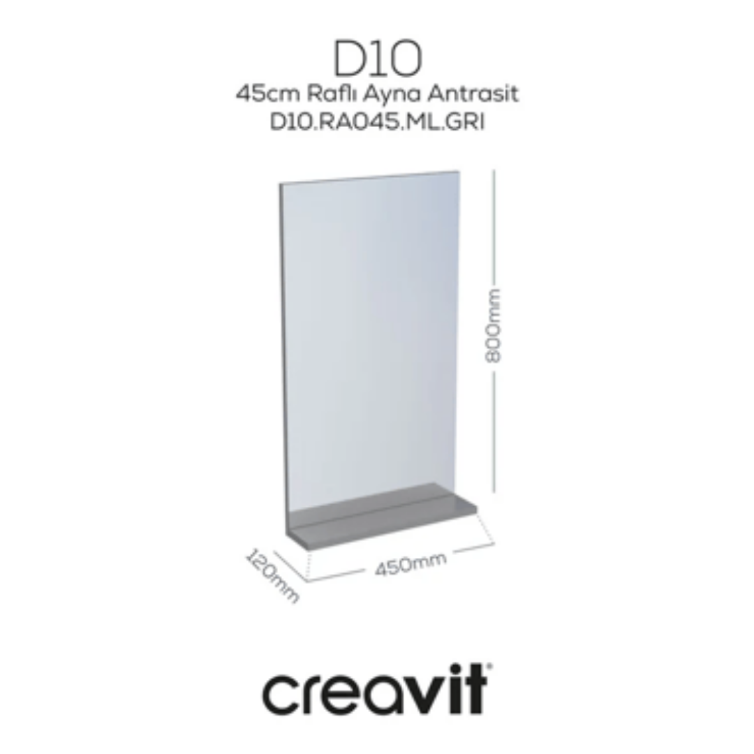 Creavit D10.RA045.ML  D10 45 cm Melamin Raflı Ayna Gri