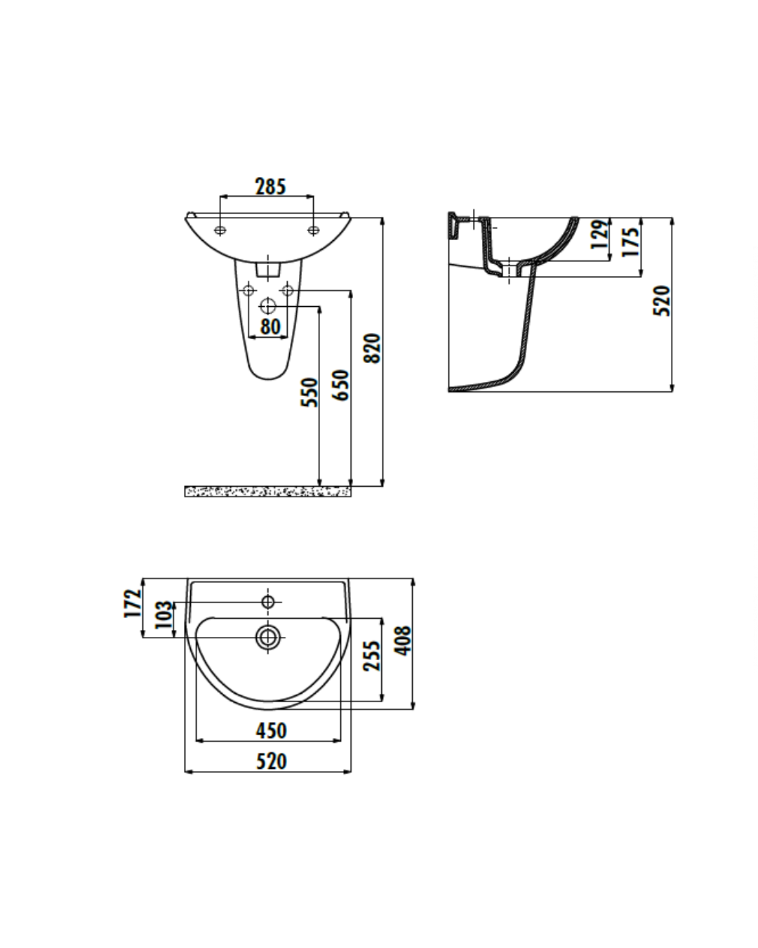 Creavit Yarım Ayak Oval Lavabo 40X50 cm Beyaz TP155