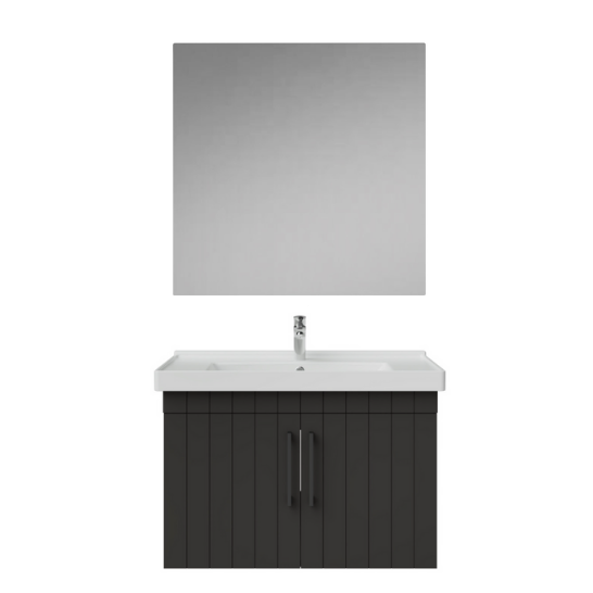 Creavit D20 80Cm Kapaklı Lavabo Dolabı Düz Ayna Takımı AntrasitLake
