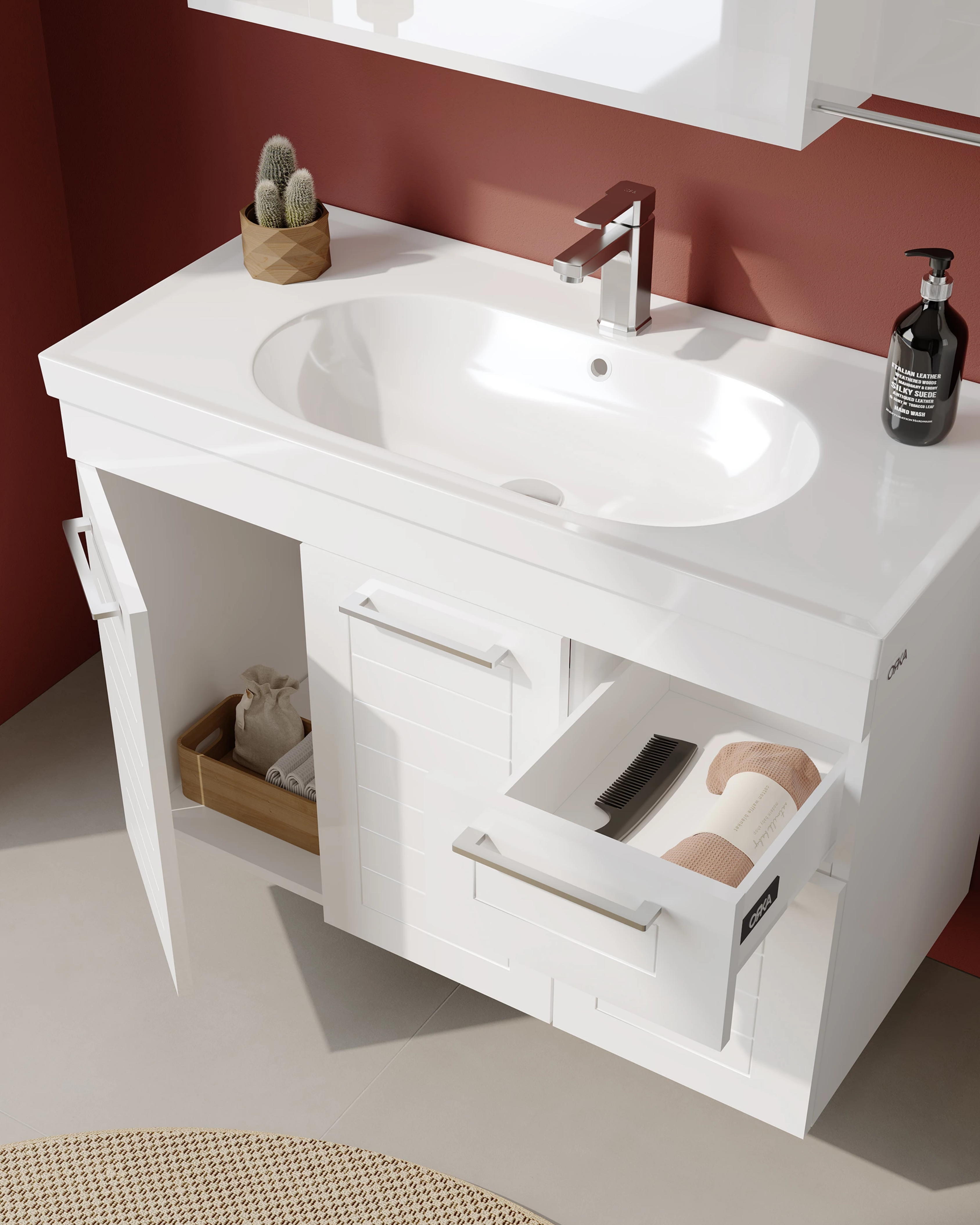 Orka Perge 100 Cm Beyaz Banyo Dolabı Takımı