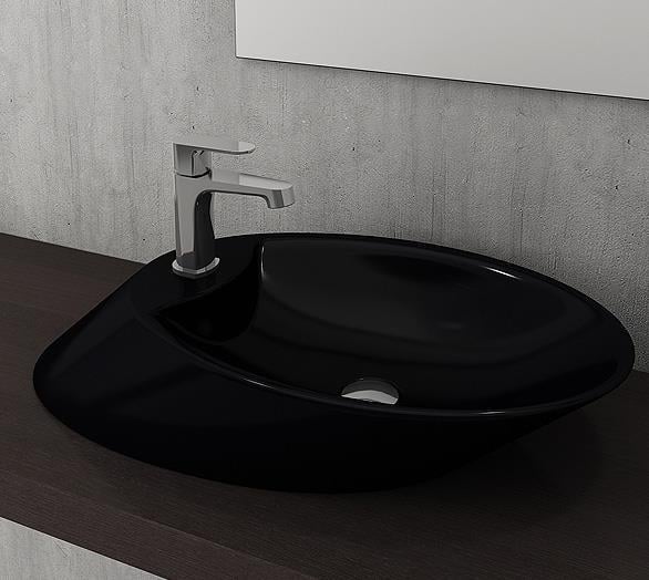 Bocchi 1021-005-0126 Vessel Batarya Banklı Çanak Lavabo 72 cm Parlak Siyah