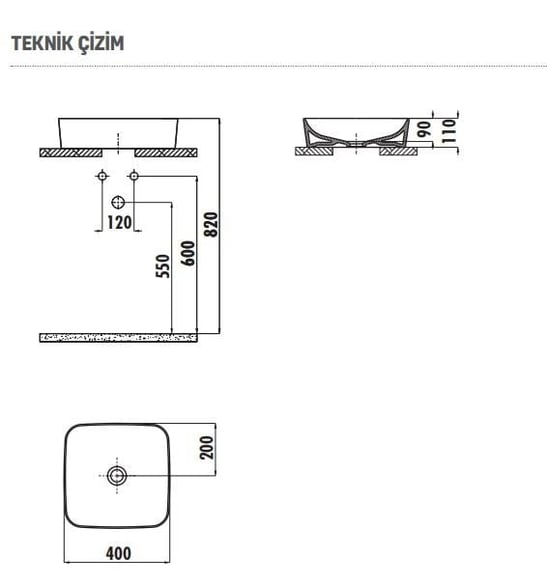 Creavit UL040 Ultra Tezgah Üstü Lavabo 40 cm -Mat Siyah