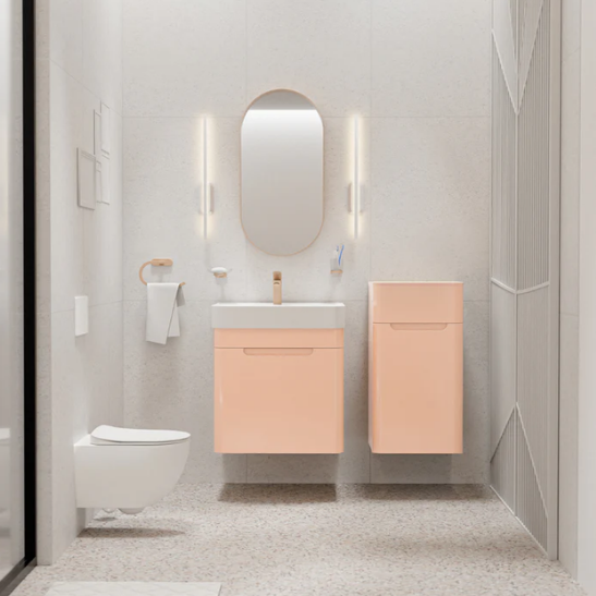 Creavit CO0060.41 Colorit Kapaklı Lavabo Dolabı 60 cm Ve Oval Ayna Şeftali Tüyü