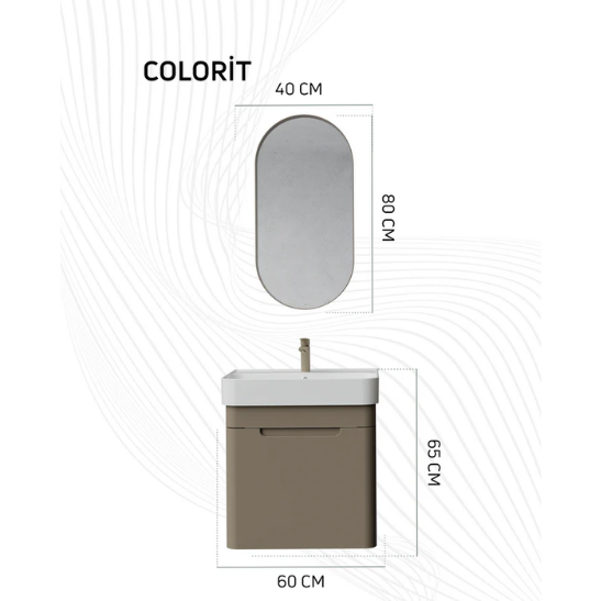 Creavit CO0060.41 Colorit Kapaklı Lavabo Dolabı 60 cm Ve Oval Ayna Ocean