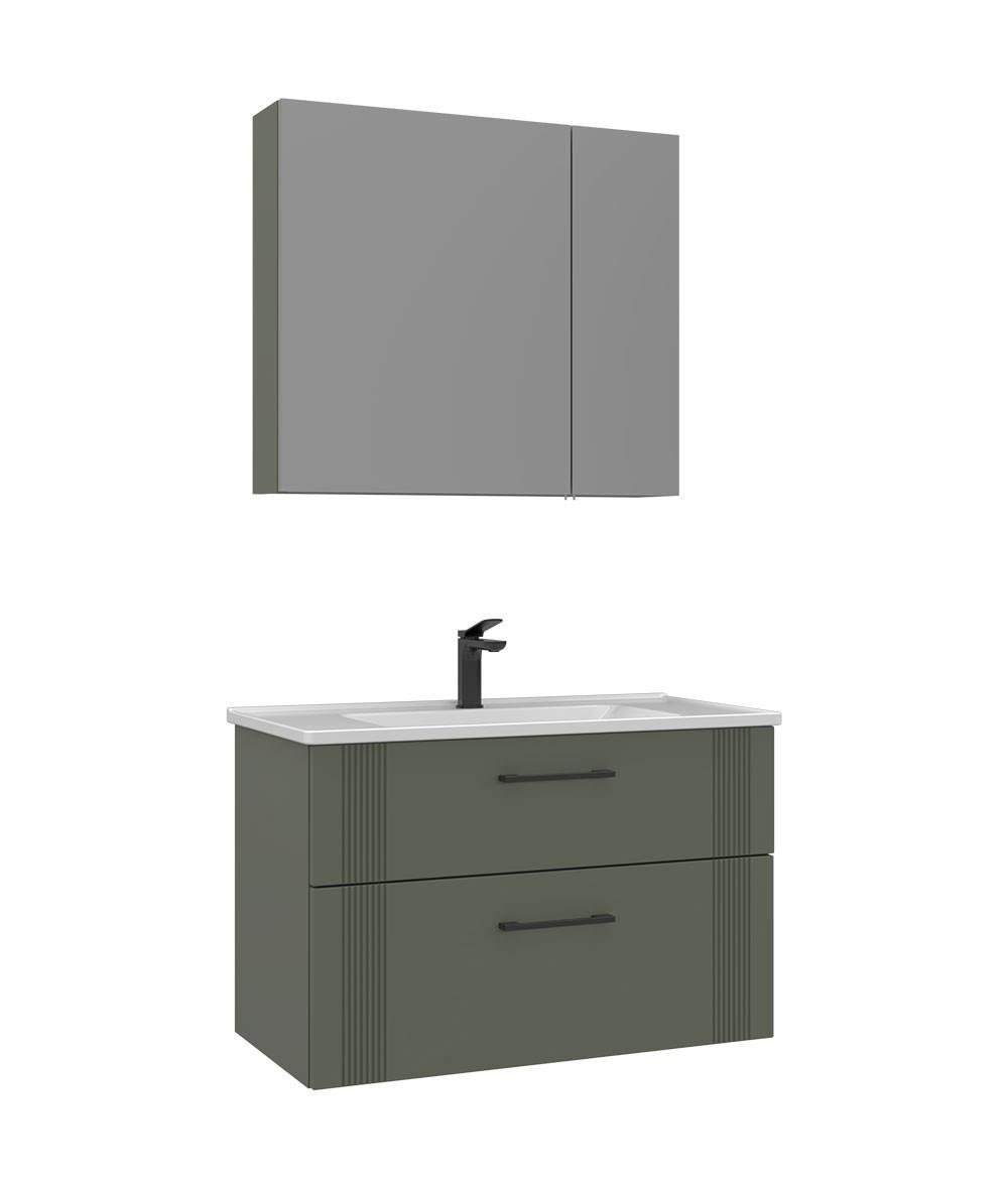 Orka Bari 85 cm Banyo Dolabı Takımı Mat Yeşil