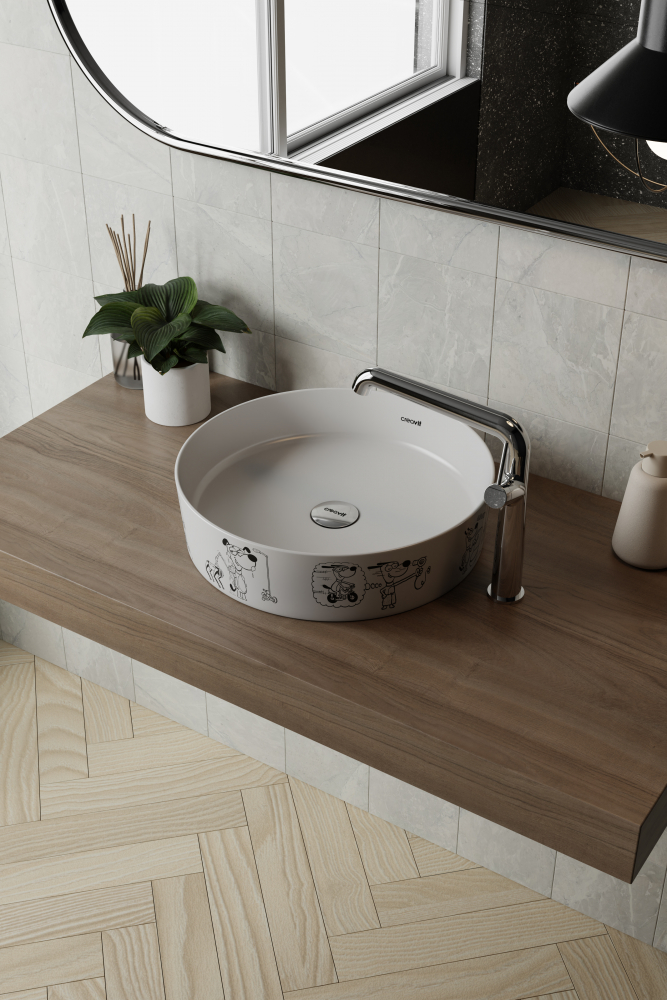 Creavit LP140 Loop Yuvarlak Çanak Lavabo Ø40 cm Karikatür Desen Uygulamalı