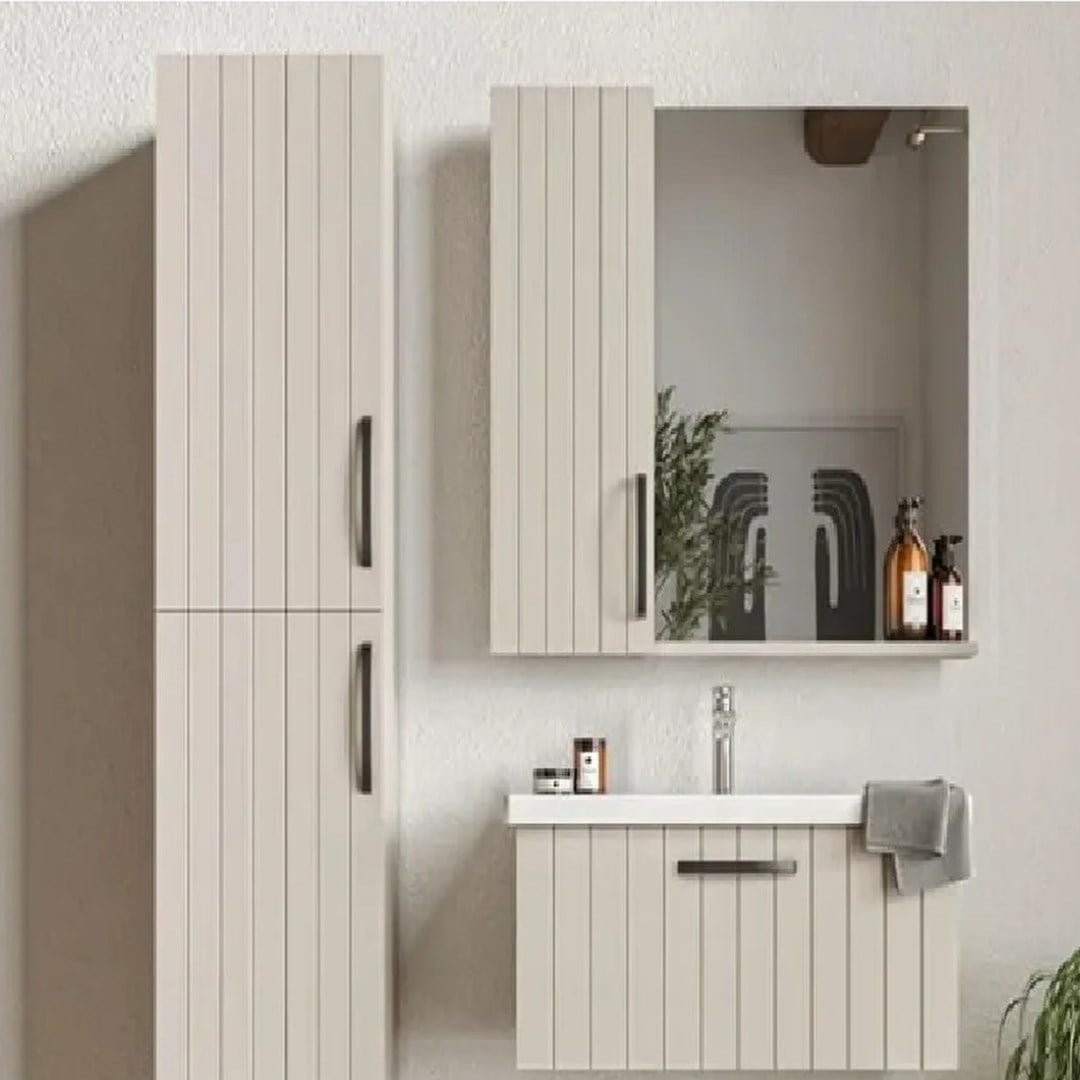 Creavit D10 80 cm Kapaklı Lake Eksen Lavabolu Ayna ve Boy Dolap Dahil Takım