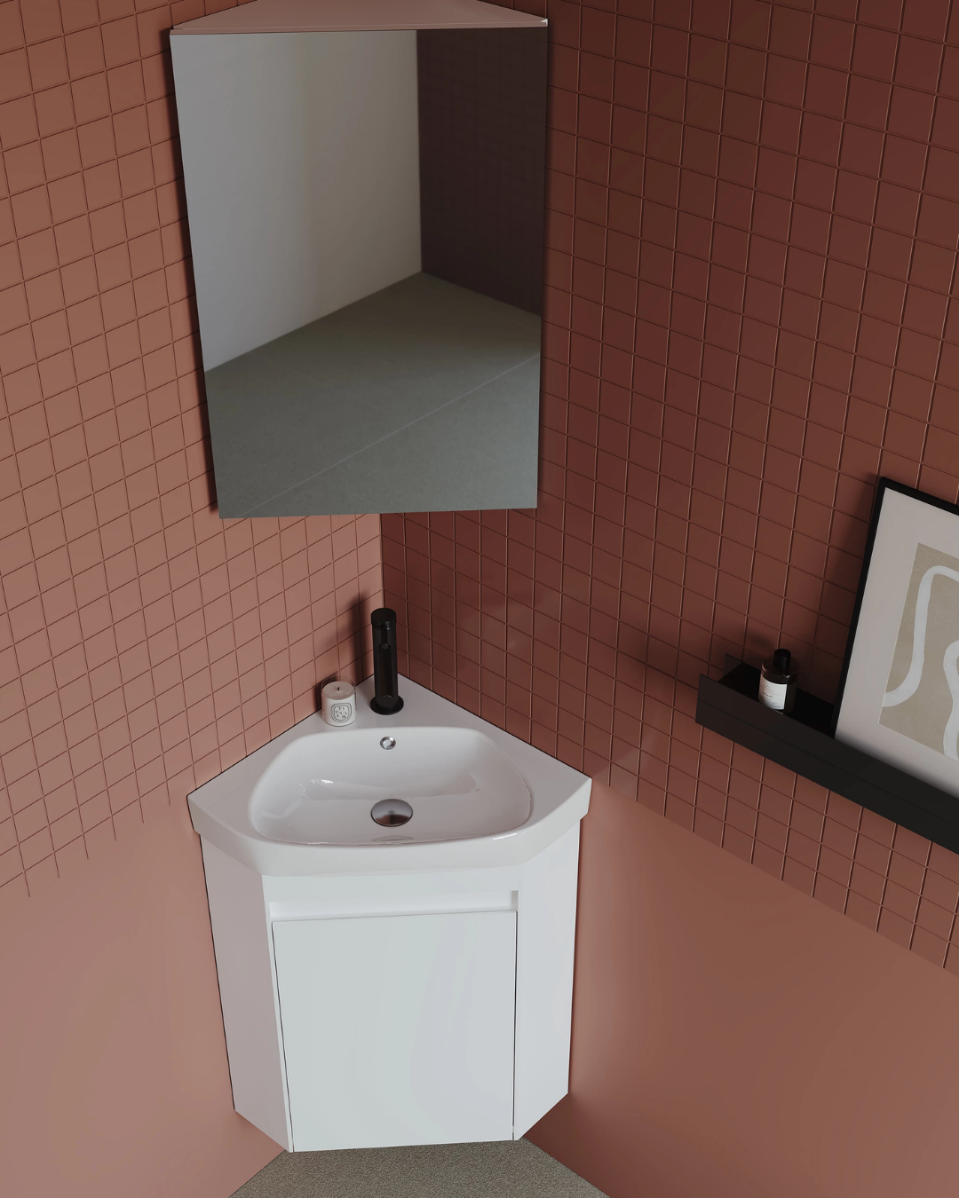 Orka Zag 45 CM Köşe Banyo Dolabı Takım Mat Beyaz 