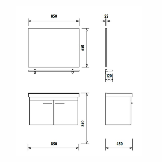 Creavit Note Banyo Dolabı Takımı Etajerli Ayna Beyaz 85 cm 