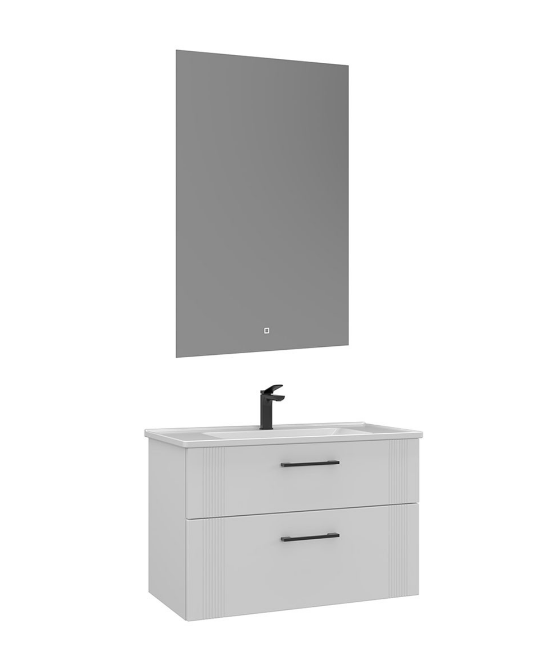 Orka Bari 85 cm Banyo Dolabı Takımı Led Aynalı Mat Beyaz