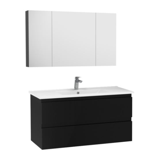 Creavit Alinda Lavabo Dolaplı Ve Aynalı Dolap Takımı Parlak Siyah 100 cm