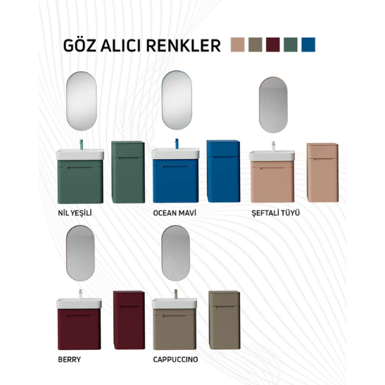 Creavit CO0060.41 Colorit Kapaklı Lavabo Dolabı 60 cm Ve Oval Ayna Ocean