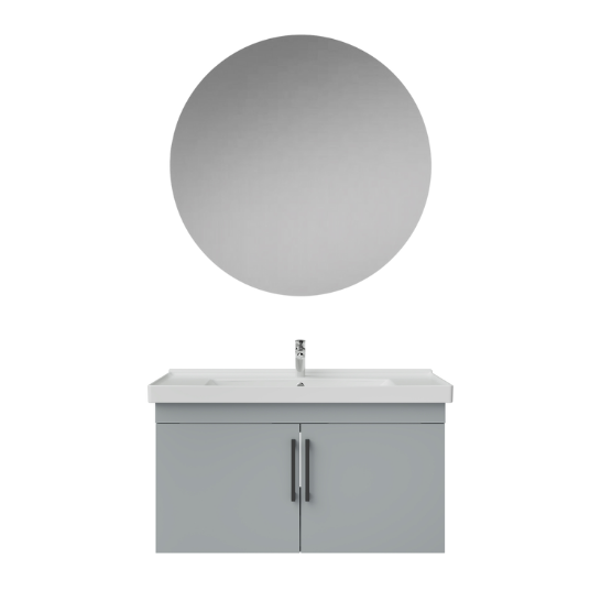 Creavit D20 Kapaklı Lavabo Dolabı Yuvarlak Ayna Takımı Gri 100 Cm