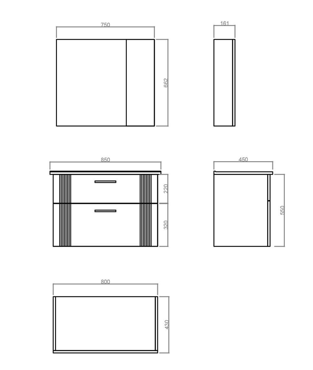 Orka Bari 85 cm Banyo Dolabı Takımı Mat Antrasit